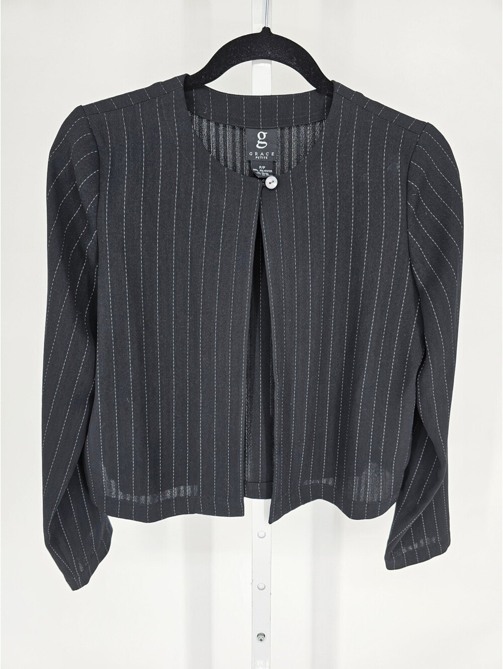 Vtg Grace Womens Sz PS Petite Suit Jacket Black White Pinstripe